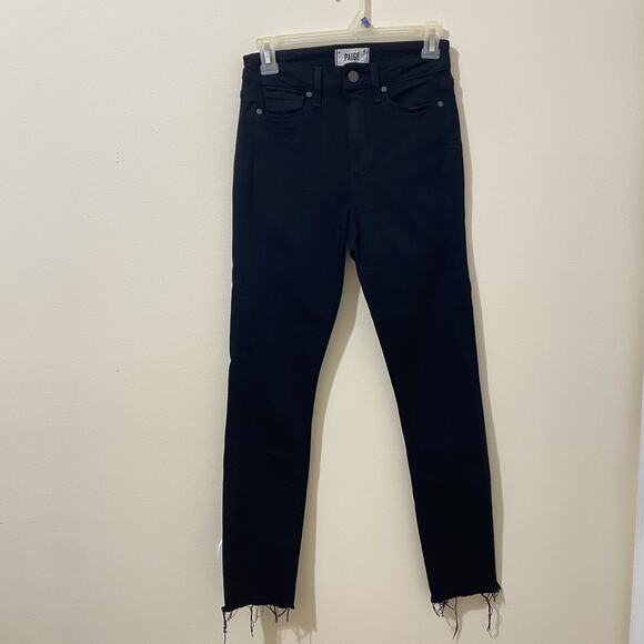 Paige Black Skinny Cropped Jeans Raw Hem Size 26 - Picture 1 of 9